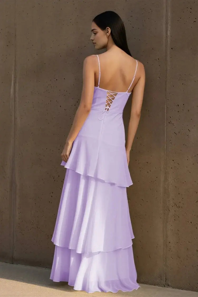 Aimishang Elegant Spaghetti Straps Sleeveless Ruffle Wedding Guest Dress Lovely Long Party Prom Dress