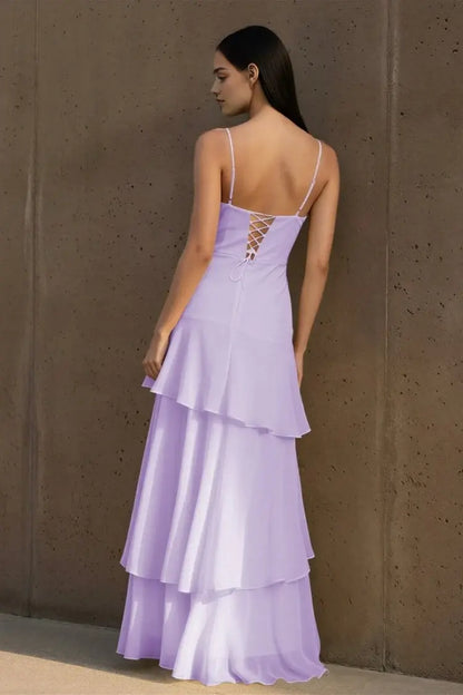 Aimishang Elegant Spaghetti Straps Sleeveless Ruffle Wedding Guest Dress Lovely Long Party Prom Dress