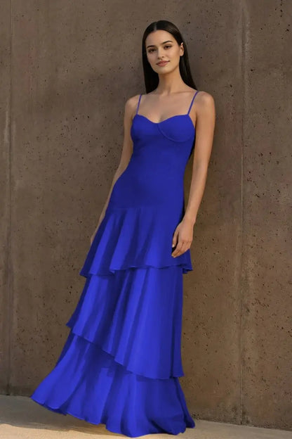 Aimishang Elegant Spaghetti Straps Sleeveless Ruffle Wedding Guest Dress Lovely Long Party Prom Dress