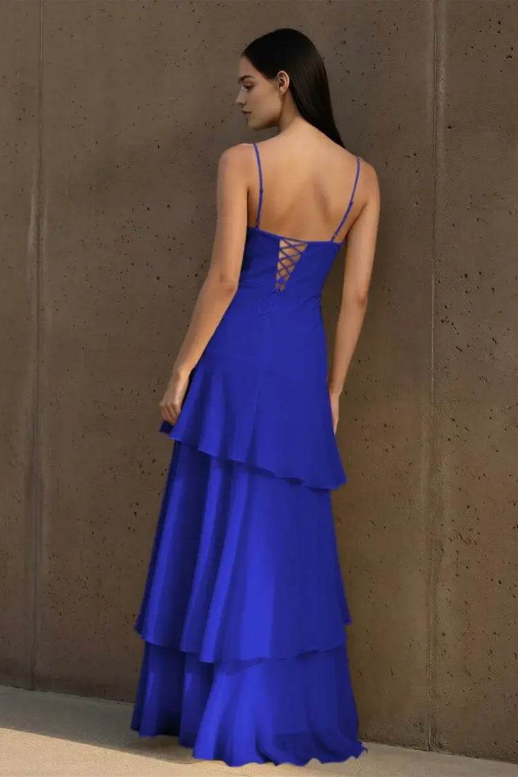 Aimishang Elegant Spaghetti Straps Sleeveless Ruffle Wedding Guest Dress Lovely Long Party Prom Dress