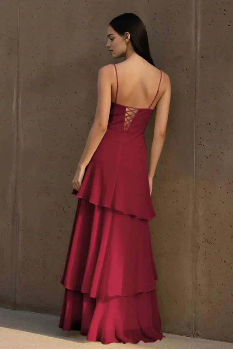 Aimishang Elegant Spaghetti Straps Sleeveless Ruffle Wedding Guest Dress Lovely Long Party Prom Dress