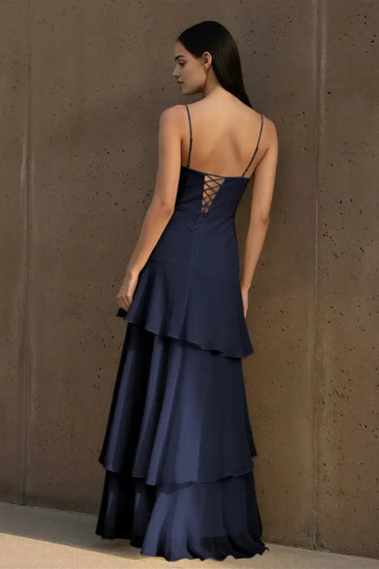 Aimishang Elegant Spaghetti Straps Sleeveless Ruffle Wedding Guest Dress Lovely Long Party Prom Dress