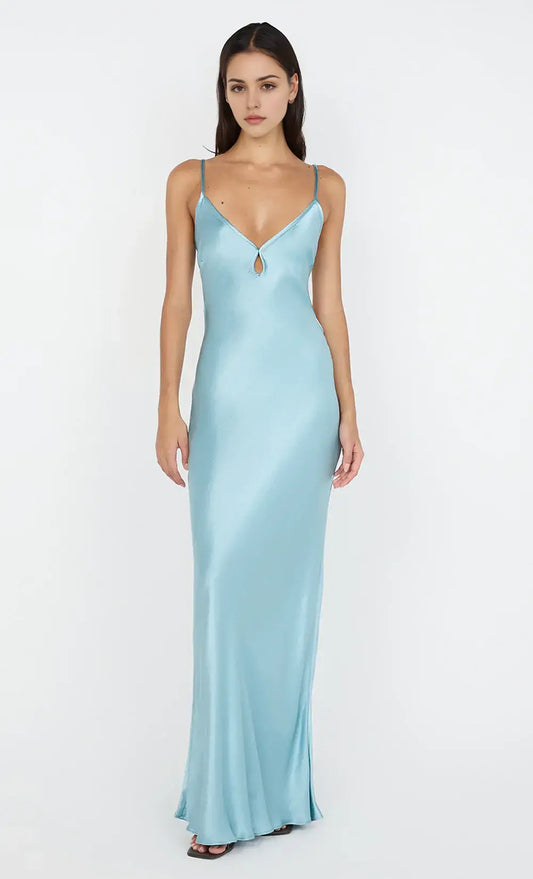 Aimishang Elegant Spaghetti Straps Sleeveless Satin Long Prom Dress Simple Evening Party Dress
