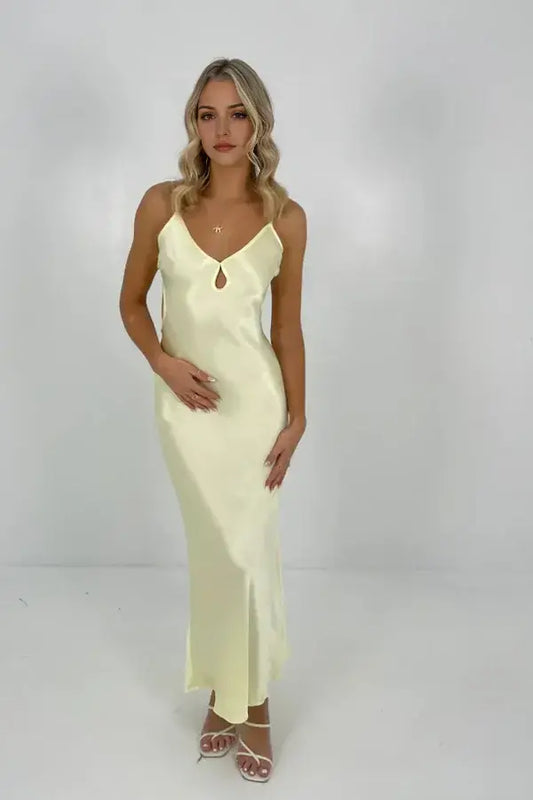 Aimishang Elegant Spaghetti Straps Sleeveless Satin Long Prom Dress Simple Evening Party Dress