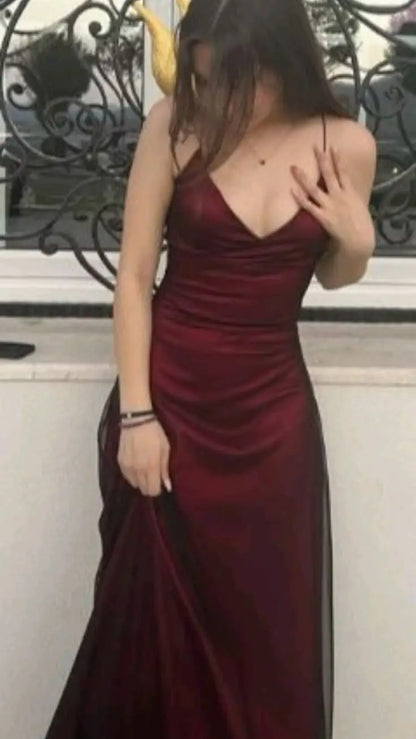 Aimishang Elegant Spaghetti Straps V-neck Sleeveless Evening Party Dress Pretty Long Formal Prom Dress