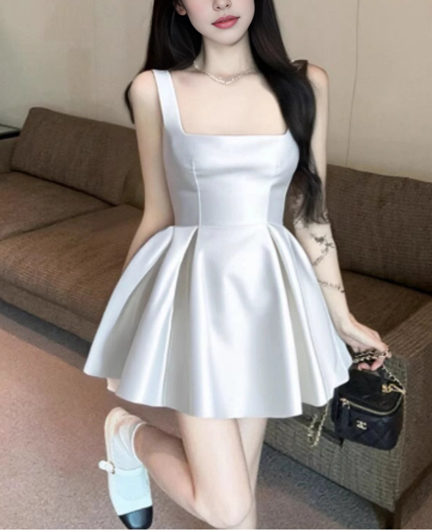 Aimishang Elegant Square Neck A-Line Satin Sleeveless Summer Short Homecoming Dress Fashion Graduation Party Dress