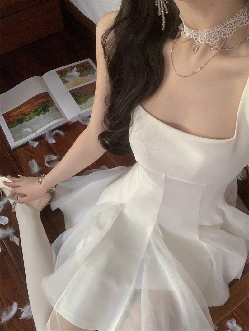 Aimishang Elegant Square Neck A-Line Sleeveless Summer Short Homecoming Dress Cute Graduation Party Dress