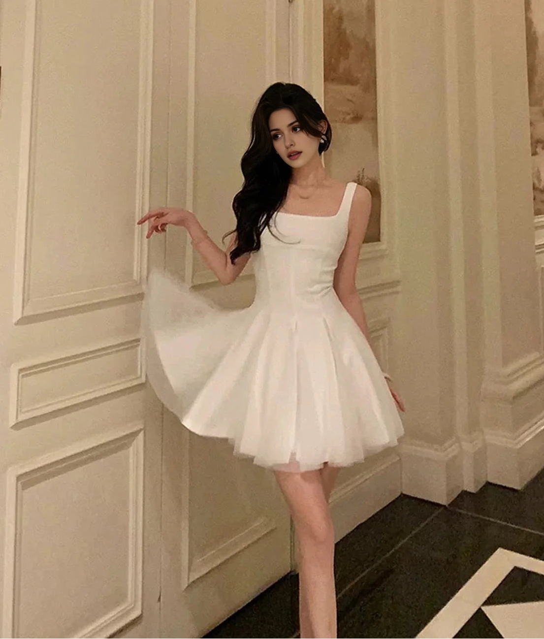 Aimishang Elegant Square Neck A Line Sleeveless Short Formal Homecoming Dress Simple Graduation Party Dress