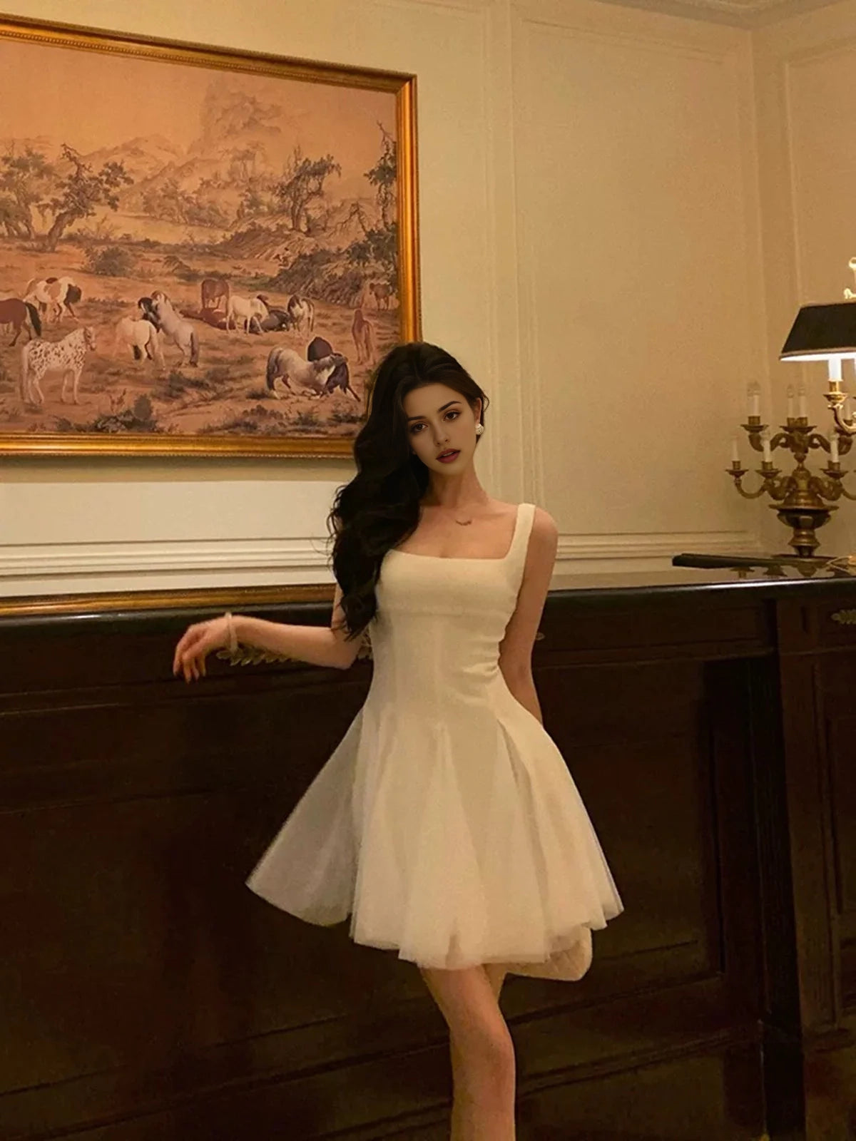 Aimishang Elegant Square Neck A Line Sleeveless Short Formal Homecoming Dress Simple Graduation Party Dress