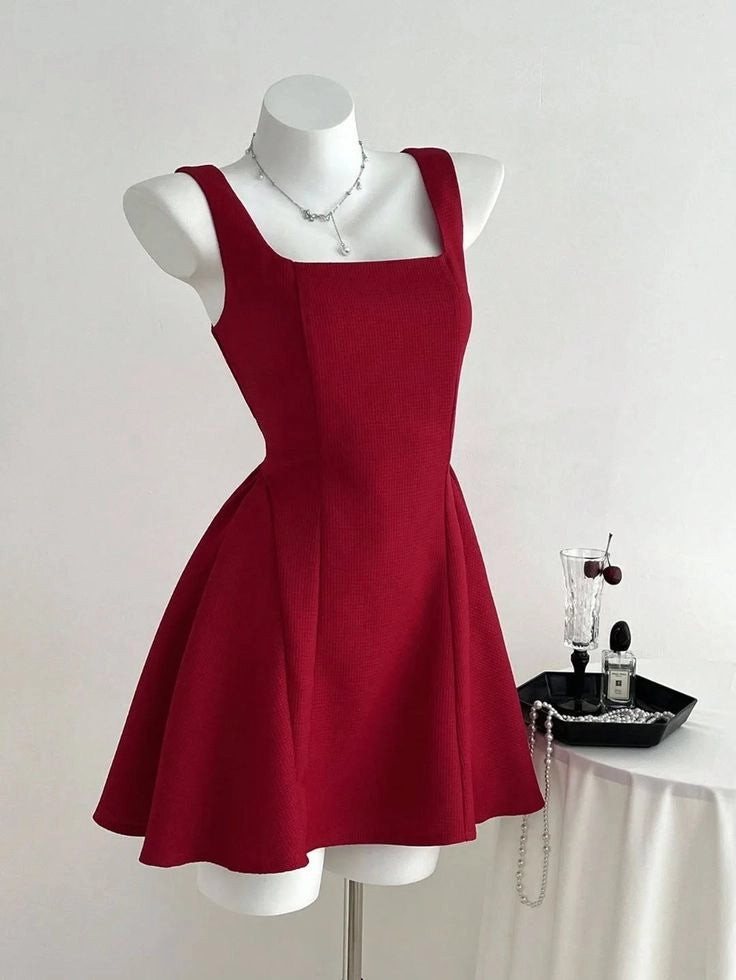 Aimishang Elegant Square Neck A Line Sleeveless Simple Short Homecoming Dress For Girls