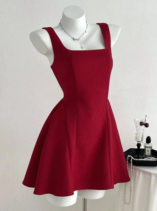 Aimishang Elegant Square Neck A Line Sleeveless Simple Short Homecoming Dress For Girls