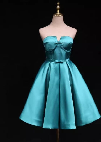 Aimishang Elegant Strapless A-Line Satin Sleeveless Summer Homecoming Dress Cute Graduation Party Dress
