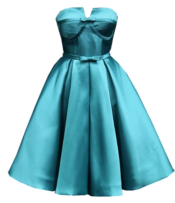 Aimishang Elegant Strapless A-Line Satin Sleeveless Summer Homecoming Dress Cute Graduation Party Dress