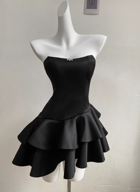 Aimishang Elegant Strapless A Line Sleeveless Black Short Birthday Party Dress Chic Homecoming Dress