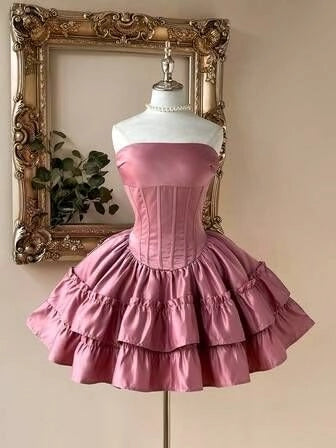 Aimishang Elegant Strapless A Line Sleeveless Layered Short Formal Prom Dress Classy Birthday Homecoming Dress