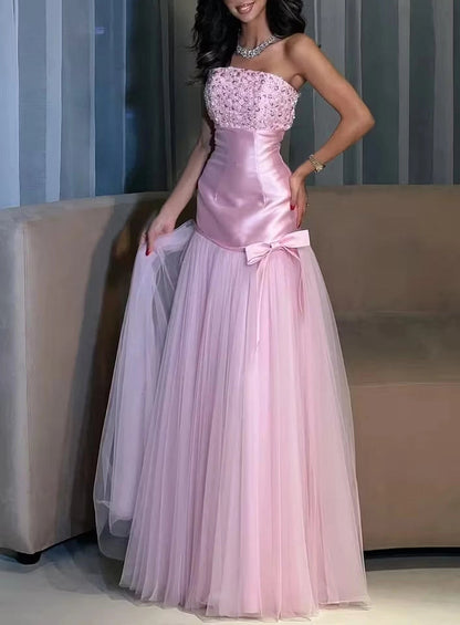 Aimishang Elegant Strapless A Line Sleeveless Long Formal Prom Dress Pretty Evening Party Dress