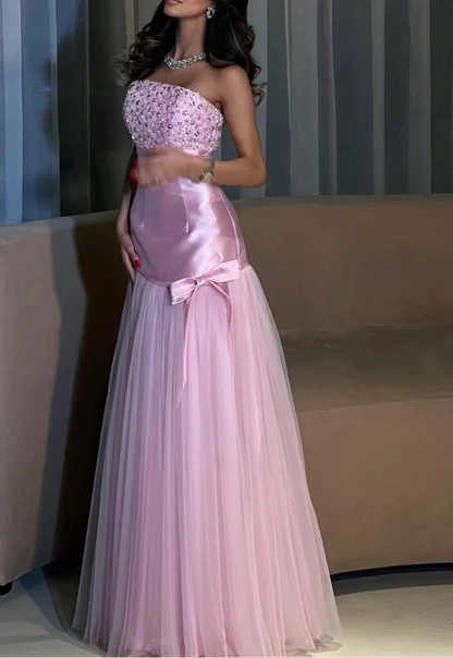 Aimishang Elegant Strapless A Line Sleeveless Long Formal Prom Dress Pretty Evening Party Dress