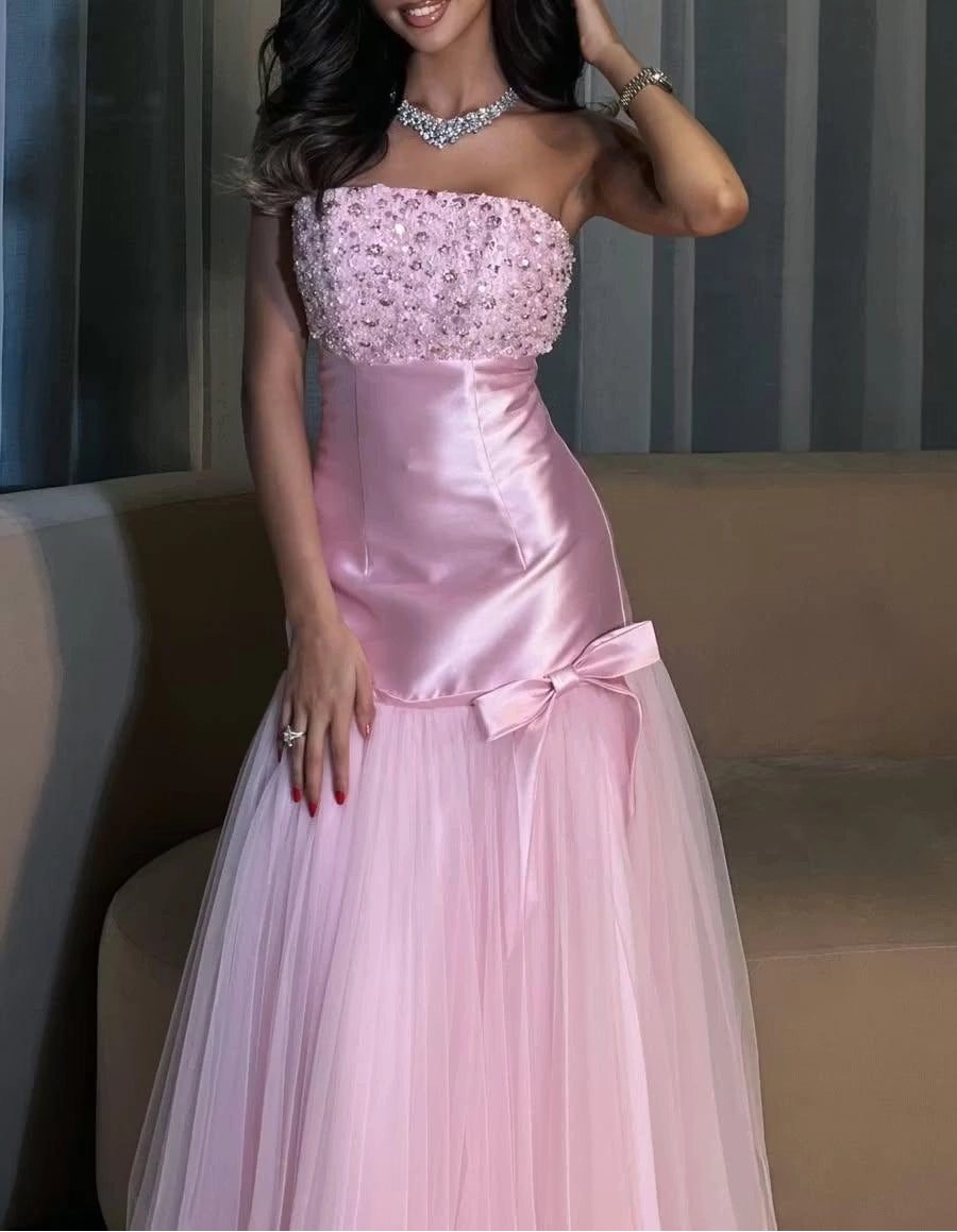 Aimishang Elegant Strapless A Line Sleeveless Long Formal Prom Dress Pretty Evening Party Dress