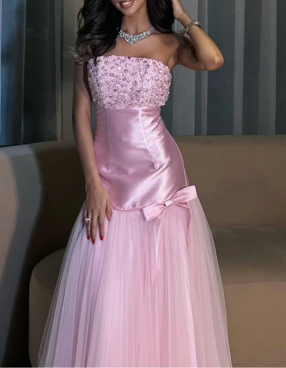 Aimishang Elegant Strapless A Line Sleeveless Long Formal Prom Dress Pretty Evening Party Dress