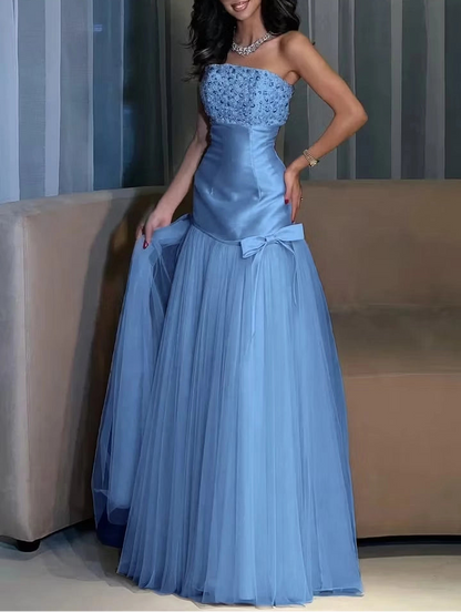 Aimishang Elegant Strapless A Line Sleeveless Long Formal Prom Dress Pretty Evening Party Dress