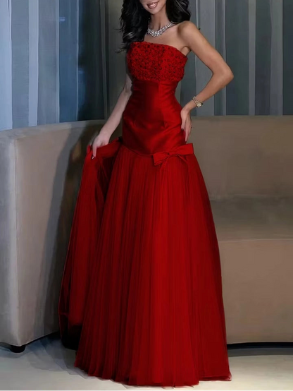 Aimishang Elegant Strapless A Line Sleeveless Long Formal Prom Dress Pretty Evening Party Dress