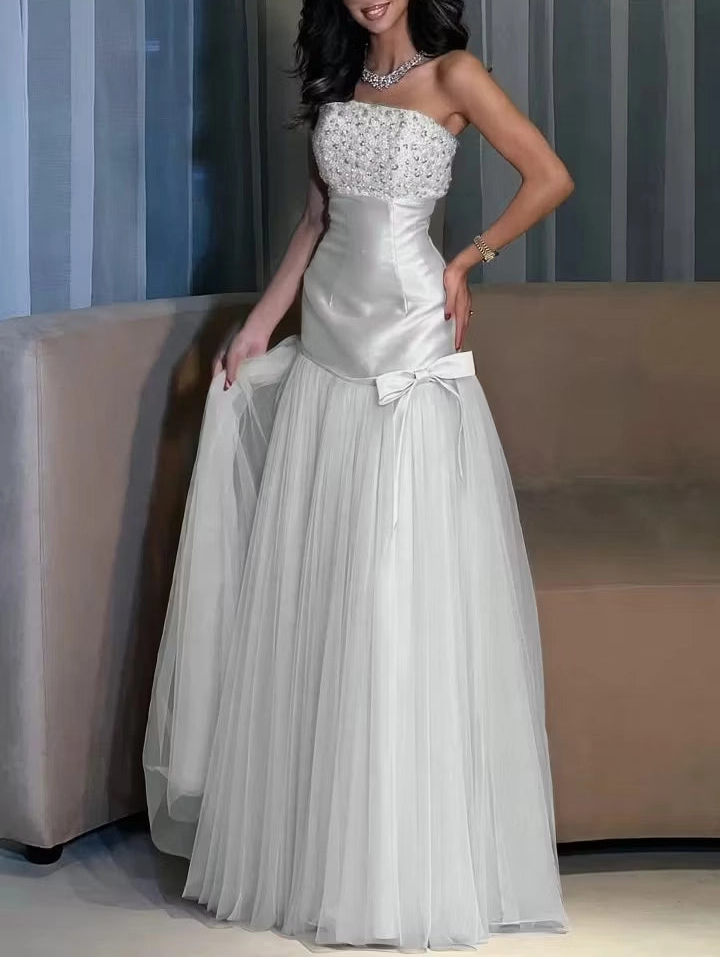 Aimishang Elegant Strapless A Line Sleeveless Long Formal Prom Dress Pretty Evening Party Dress