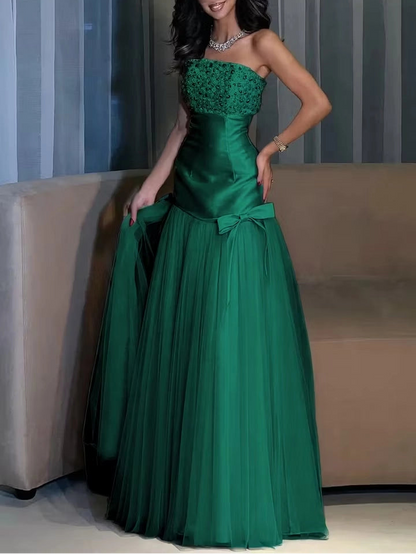 Aimishang Elegant Strapless A Line Sleeveless Long Formal Prom Dress Pretty Evening Party Dress