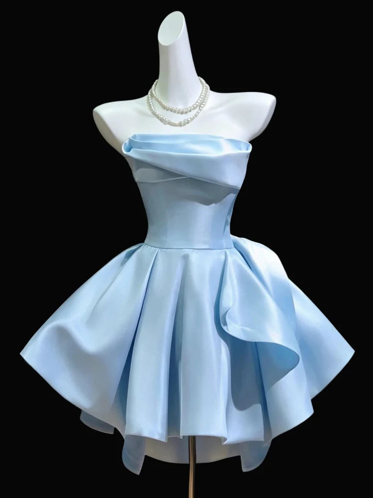 Aimishang Elegant Strapless Blue/Pink Satin Sleeveless Short Formal Prom Dress Cute Homecoming Dress