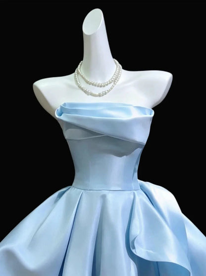 Aimishang Elegant Strapless Blue/Pink Satin Sleeveless Short Formal Prom Dress Cute Homecoming Dress