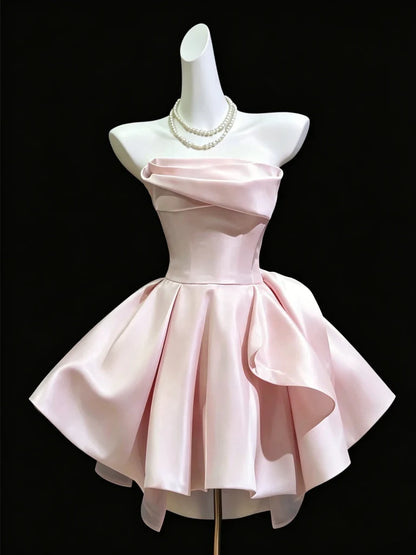 Aimishang Elegant Strapless Blue/Pink Satin Sleeveless Short Formal Prom Dress Cute Homecoming Dress