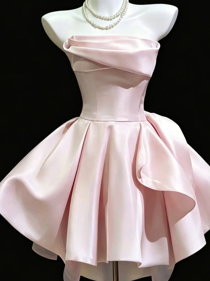 Aimishang Elegant Strapless Blue/Pink Satin Sleeveless Short Formal Prom Dress Cute Homecoming Dress