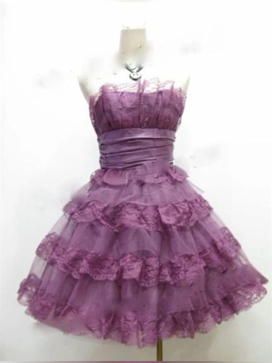 Aimishang Elegant Strapless Purple A Line Lace Prom Dress Vintage Formal Dress Lovely Homecoming Dress