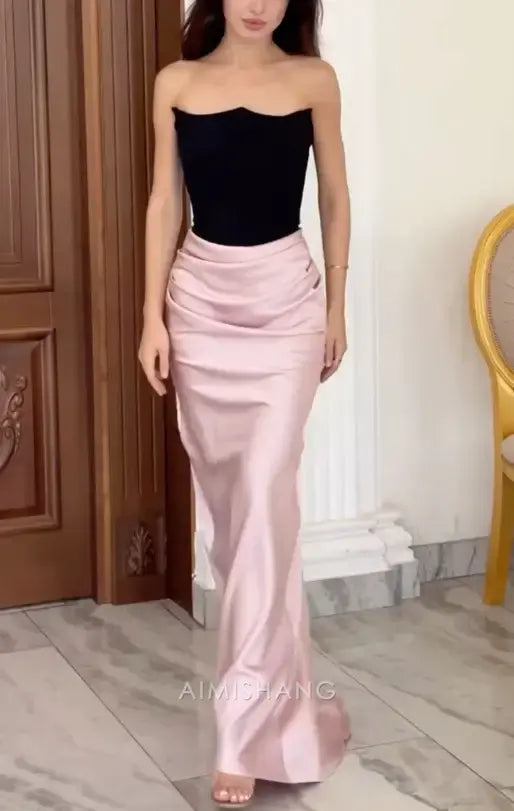 Aimishang Elegant Strapless Sleeveless Pleated Long Formal Prom Dress Pretty Wedding Guest Dress Charming Party Evening Gowns