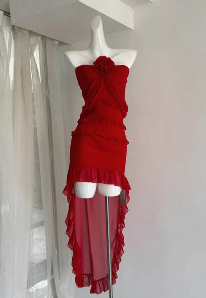 Aimishang Elegant Strapless Sleeveless Ruffle Floral Summer Birthday Party Dress Charming Homecoming Dress