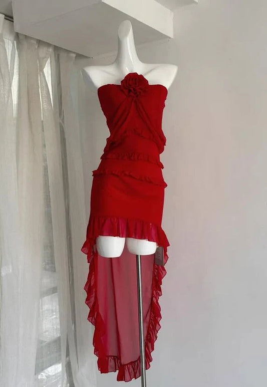 Aimishang Elegant Strapless Sleeveless Ruffle Floral Summer Birthday Party Dress Charming Homecoming Dress