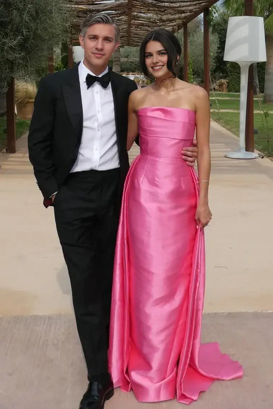 Aimishang Elegant Strapless Sleeveless Satin Long Formal Prom Dress Chic Party Evening Gown