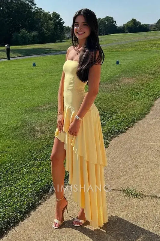 Aimishang Elegant Strapless Sleeveless Tiered Prom Dress Lovely Party Dress Charming Wedding Guest Dress