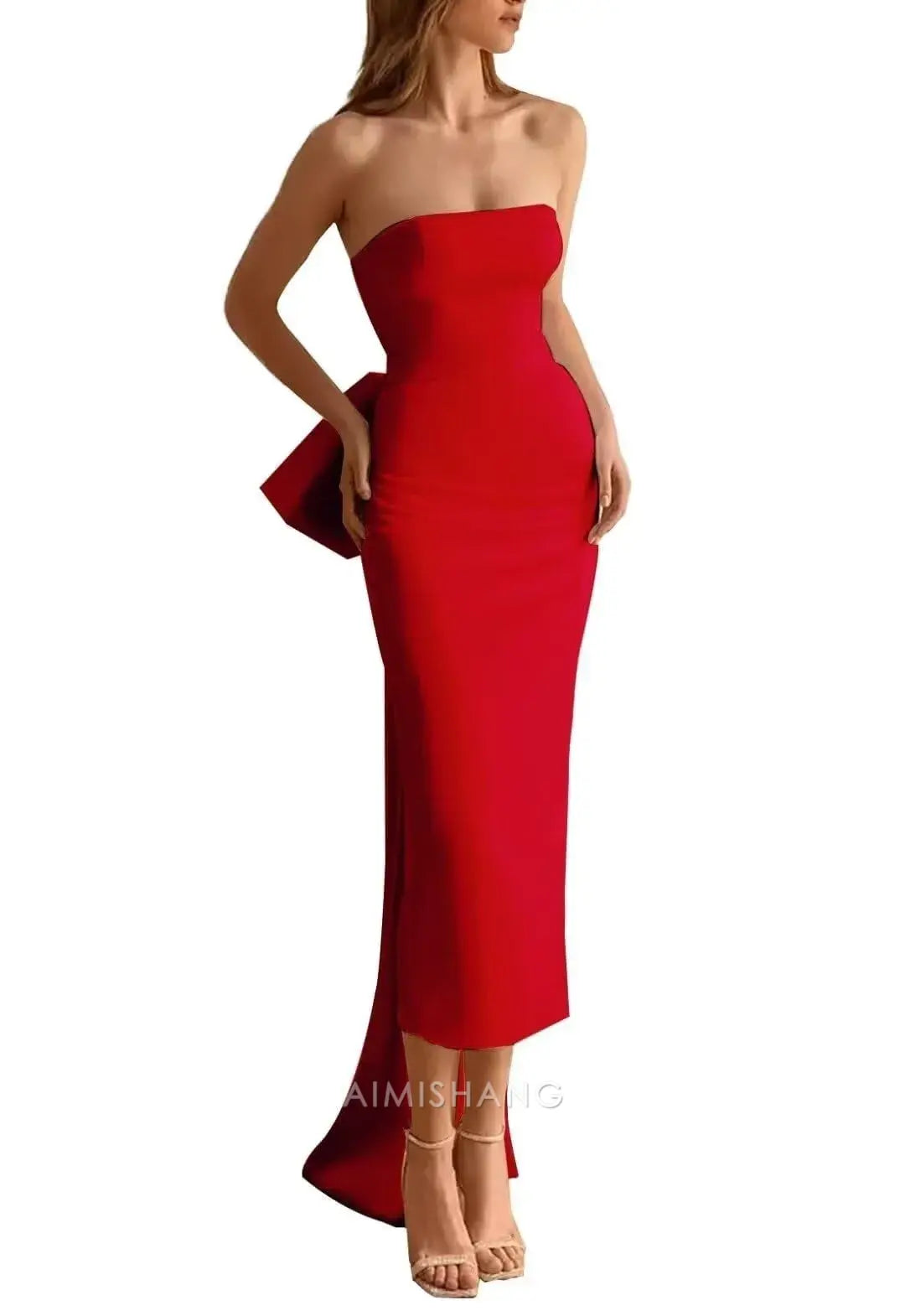 Aimishang Elegant Strapless Sleeveless Wedding Dress Lovely Party Dress Charming Bridal Gown With Bow