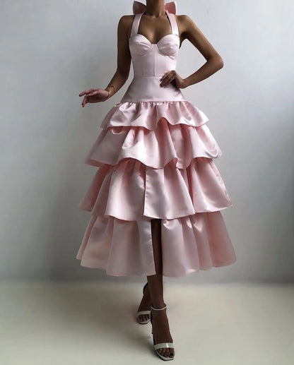 Aimishang Elegant Straps A line Sweetheart Neck Sleeveless Tiered Party Evening Gown Lovely Graduation Dress With Slit
