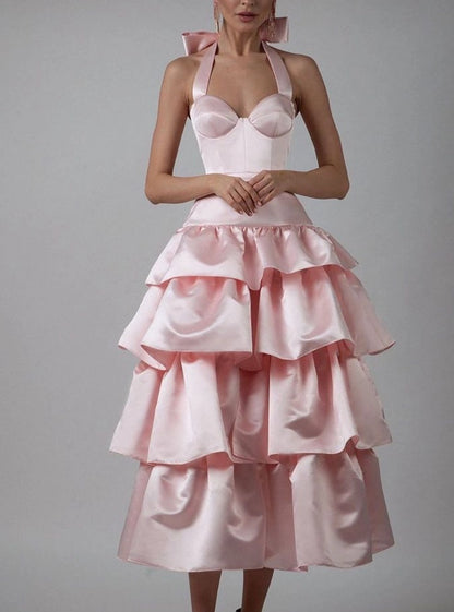 Aimishang Elegant Straps A line Sweetheart Neck Sleeveless Tiered Party Evening Gown Lovely Graduation Dress With Slit