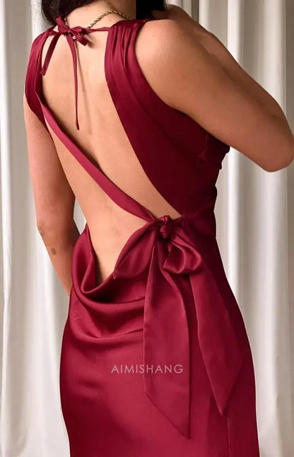 Aimishang Elegant Straps Satin Maxi Formal Dress Sleeveless Long Formal Prom Dress Women's Evening Gowns Fashion Party Dress