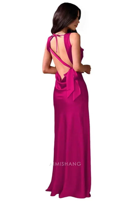 Aimishang Elegant Straps Satin Maxi Formal Dress Sleeveless Long Formal Prom Dress Women's Evening Gowns Fashion Party Dress