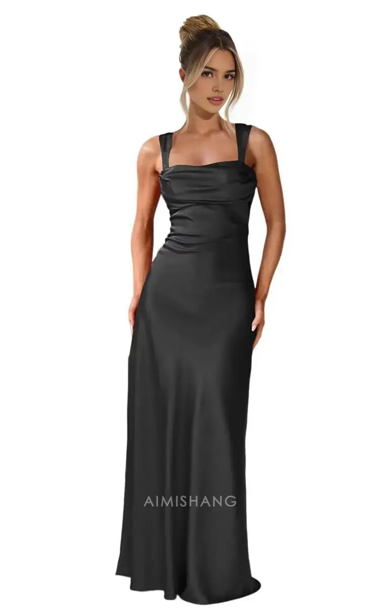 Aimishang Elegant Straps Satin Maxi Formal Dress Sleeveless Long Formal Prom Dress Women's Evening Gowns Fashion Party Dress