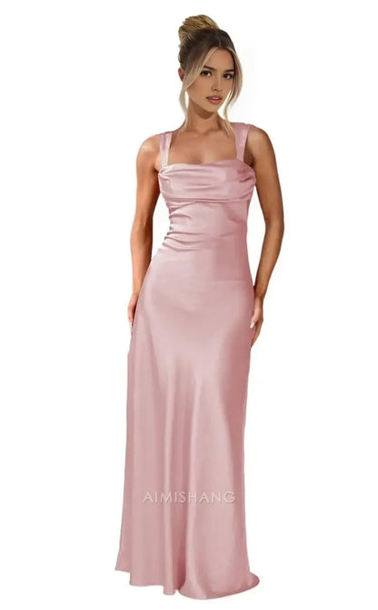 Aimishang Elegant Straps Satin Maxi Formal Dress Sleeveless Long Formal Prom Dress Women's Evening Gowns Fashion Party Dress