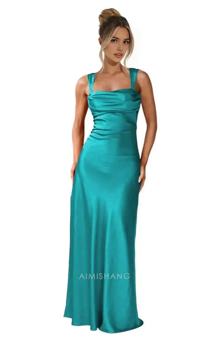 Aimishang Elegant Straps Satin Maxi Formal Dress Sleeveless Long Formal Prom Dress Women's Evening Gowns Fashion Party Dress