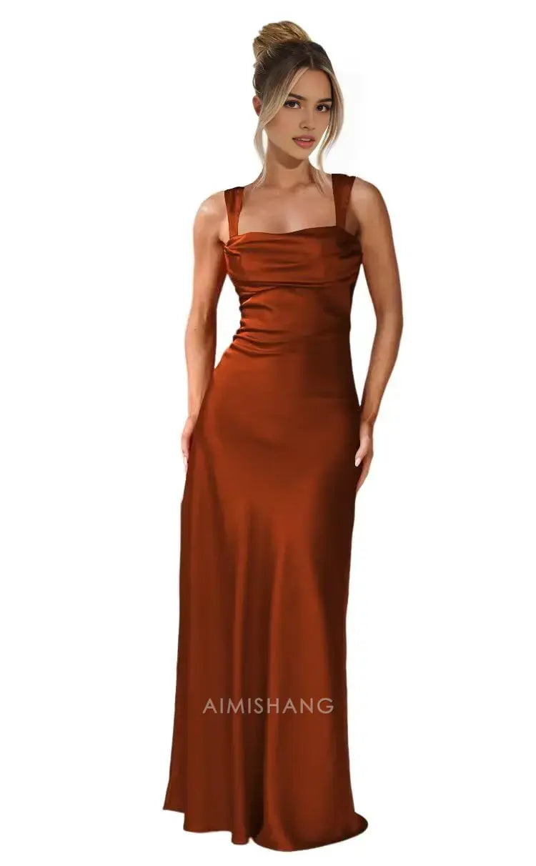 Aimishang Elegant Straps Satin Maxi Formal Dress Sleeveless Long Formal Prom Dress Women's Evening Gowns Fashion Party Dress
