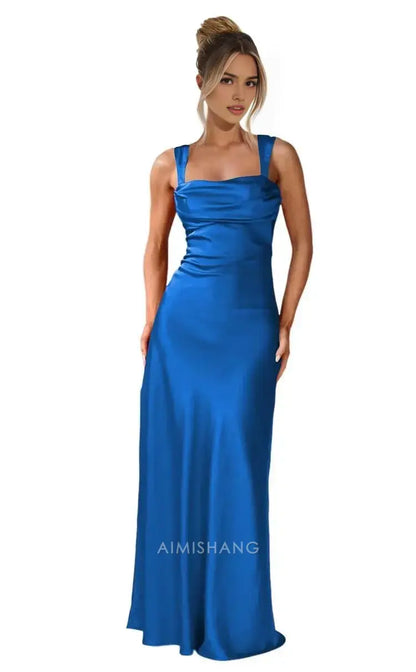 Aimishang Elegant Straps Satin Maxi Formal Dress Sleeveless Long Formal Prom Dress Women's Evening Gowns Fashion Party Dress