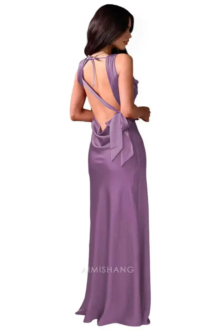 Aimishang Elegant Straps Satin Maxi Formal Dress Sleeveless Long Formal Prom Dress Women's Evening Gowns Fashion Party Dress