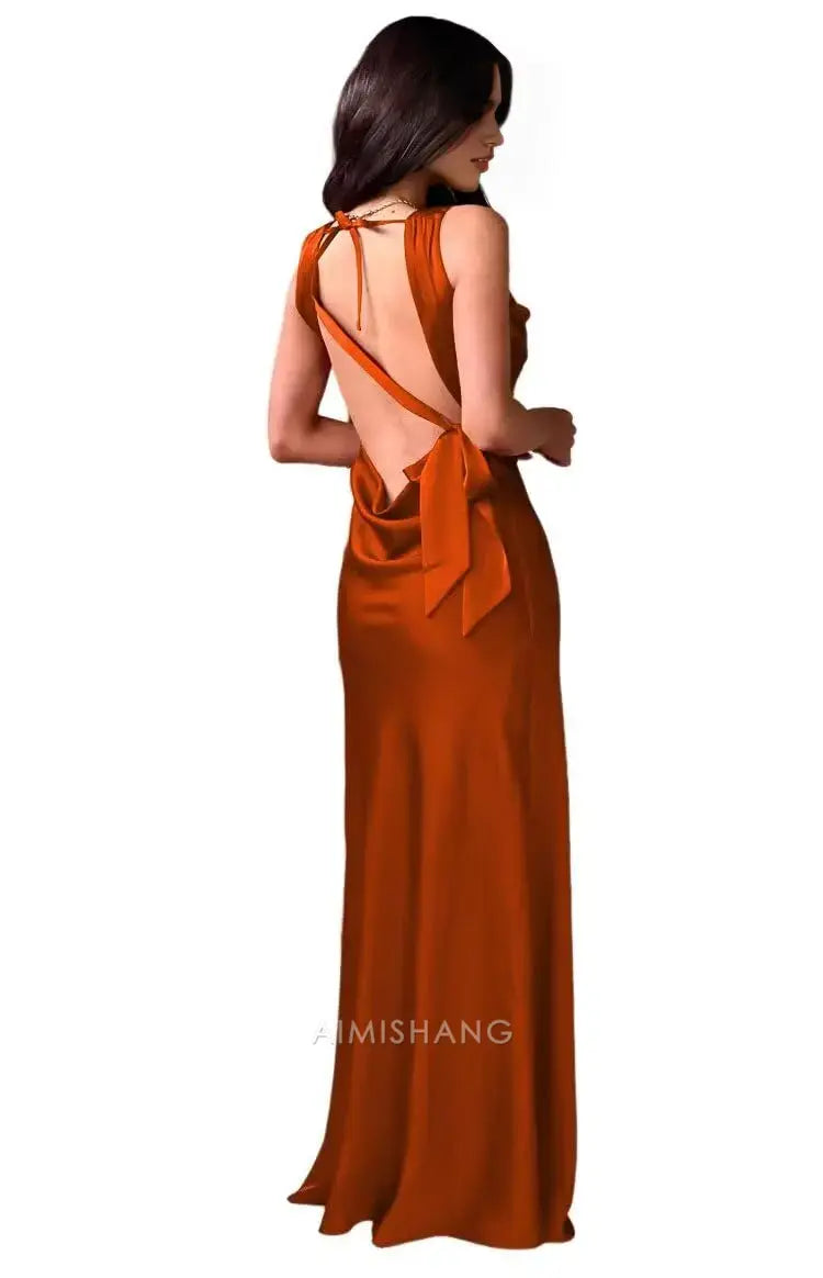 Aimishang Elegant Straps Satin Maxi Formal Dress Sleeveless Long Formal Prom Dress Women's Evening Gowns Fashion Party Dress