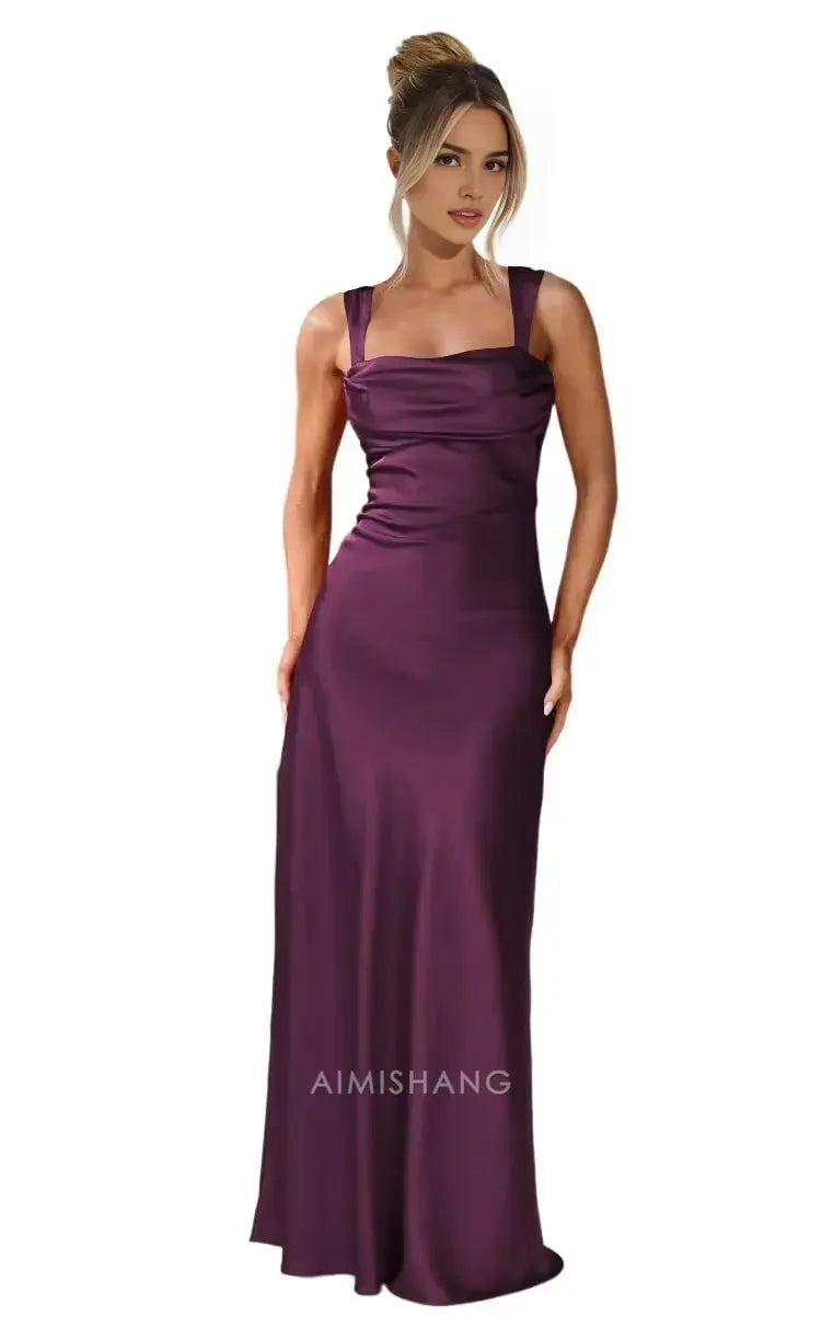 Aimishang Elegant Straps Satin Maxi Formal Dress Sleeveless Long Formal Prom Dress Women's Evening Gowns Fashion Party Dress